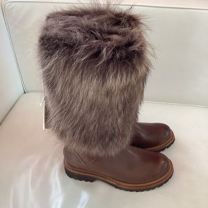 NEW Brunello Cucinelli Brown Leather Fur Boots 6